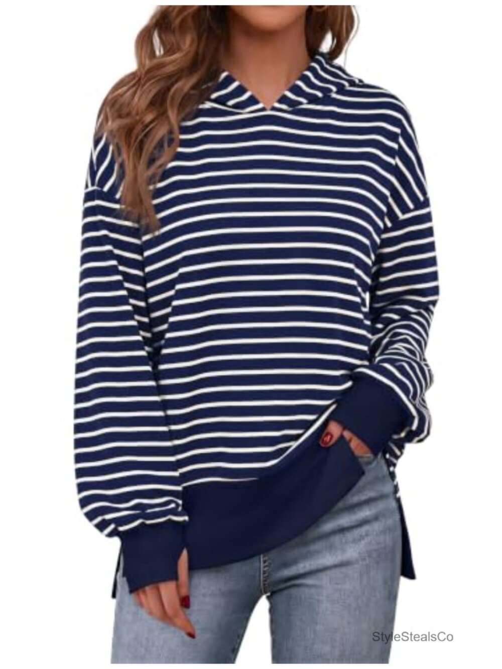 Oversized Striped Hoodie Sweatshirt Pullover Tunic Long Sleeve
